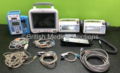 Mixed Lot Including 2 x Smiths Medfusion 3500 Syringe Pumps (1 x Powers Up with Damaged Battery Cover, 1 x No Power and Damaged Casing - See Photos) 1 x Maquet Operating Table Controller (Damage to Cable - See Photos) 3 x Spo2 Finger Sensor Cables, 1 x 5 