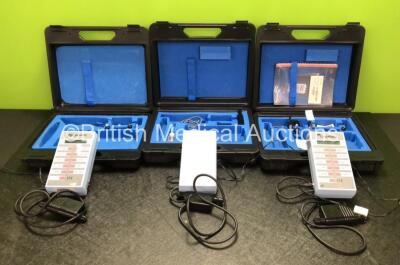 3 x Gambro Model 90DX Multi Test Meters with 3 x AC Power Supplies and 1 x User Manual in Carry Cases (All Power Up)