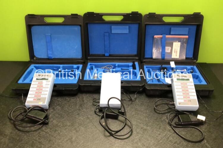 3 x Gambro Model 90DX Multi Test Meters with 3 x AC Power Supplies and 1 x User Manual in Carry Cases (All Power Up)