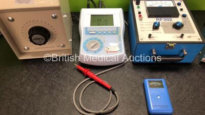 Mixed Lot Including 1 x Seaward Rigel 266 Electrical Safety Analyzer with AC Power Supply (Powers Up with Error and Damage to Cable - See Photos) 1 x Carroll & Meynell Portable Variable Transformer (Powers Up) 1 x Kerr L.E.D. Radiometer, 1 x Bio-Tek RF302 - 5