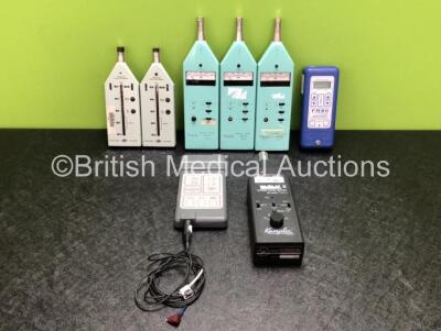 Job Lot Including 3 x Kamplex KM4 Sound Level Meters (2 x Missing Reset Buttons - See Photos) 2 x Bruel & Kjaer Type 2225 Sound Level Meters, 1 x Focus Research FR80 Sound Meter (Powers Up) 1 x Kamplex SLM 3 Sound Level Meter (Missing Battery Cover - See 