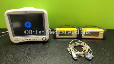 Job Lot Including 1 x GE DASH 4000 Patient Monitor with CO2, BP1/3, BP2/4, SPO2, Temp/Co, NBP, ECG and Printer Options (Powers Up with Damage to Casing - See Photos) and 2 x GE TruSat Oximeters with 2 x Power Supplies and 1 x SpO2 Finger Sensor (1 x Power