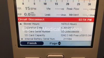 Philips Respironics Trilogy 202 Ventilator Software Version 14.1.03 - Running Hours 1670.0 Hours (Powers Up) - 2