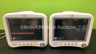 2 x GE Dash 4000 Patient Monitors 1 x with CO2, BP1/3, BP2/4, SPO2, Temp/Co, NBP and ECG Options and 1 x with CO2, BP1/3, BP2/4, SPO2, Temp/Co, NBP, ECG and Printer Options (Both Power Up, 1 x Slight Wear to Silence Alarm Button, 1 x Slight Damage to Casi