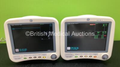 2 x GE Dash 4000 Patient Monitors with CO2, BP1/3, BP2/4, SPO2, Temp/Co, NBP and ECG Options (Both Power Up, 1 x Slight Wear to Silence Alarm Button, 1 x Slight Damage to Casing - See Photos)