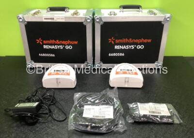 2 x Smith & Nephew Renasys Go Negative Pressure Wound Therapy Units with 1 x Power Supply, 1 x Carry Bag and 2 x Cases (Both Power Up)