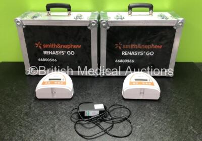 2 x Smith & Nephew Renasys Go Negative Pressure Wound Therapy Units with 1 x Power Supply and 2 x Cases (Both Power Up)