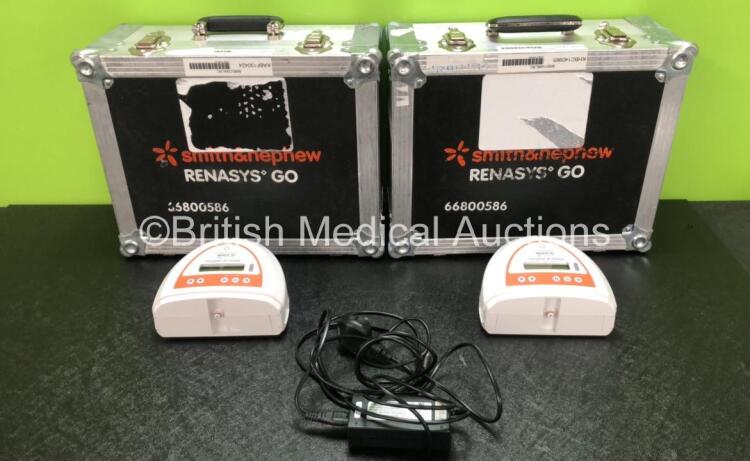 2 x Smith & Nephew Renasys Go Negative Pressure Wound Therapy Units with 1 x Power Supply and 2 x Cases (Both Power Up)