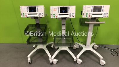 3 x Huntleigh SonicAid FM800 Encore Fetal Monitors on Stands (All Power Up - 3 x Cracks to Casing - See Photos)