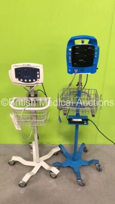 1 x Welch Allyn 53N00 Patient Monitor on Stand with 1 x BP Hose and 1 x GE ProCare Patient Monitor on Stand with 1 x SpO2 Finger Sensor (Both No Power) * Asset No FS0152289 *