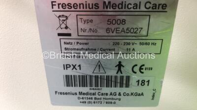 2 x Fresenius Medical Care 5008 CorDiax Dialysis Machines Software Versions 4.57 - Running Hours 44213 (1 x Powers Up - 1 x Cut Power Supply) *S/N 6VEA4970 / 6VEA5027* - 4