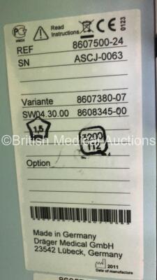 Drager Primus Infinity Empowered Anaesthesia Machine Software Version 4.53.00 - Running Hours Mixer 8250 Ventilator 142 with Hoses (Powers Up) *S/N ASCJ-0063* **Mfd 2011** - 6