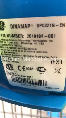 4 x GE Dinamap Procare Auscultatory Vital Signs Monitors on Stands with BP Hoses (All Powers Up) *S/N AAW07450589SA / AAW07450685SA / AAW07460172SA / AAW07460059SA* - 6