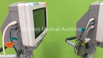 2 x Philips MP5 Anaesthesia Monitors on Stands with Selection of Leads (Both Power Up) *S/N DE53794327 / DE53794336* - 2