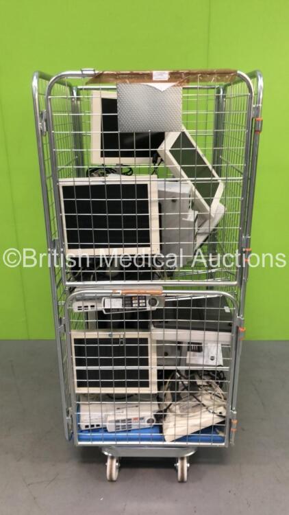 Mixed Cage Including 5 x GE Solar 8000M Monitors with 5 x GE CDA15R Monitor Displays and 5 x Power Supplies, 1 x GE Solar 8000i Monitor, 1 x Marquette Solar 8000 Monitor with 1 x GE MD15 and 1 x GE CDA15R Monitor Displays with 2 x Power Supplies and 1 x G