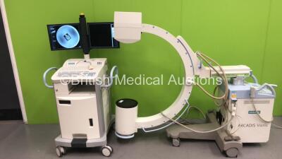 Siemens Arcadis Varic Mobile C-Arm Model No 10143406 *S/N 12426* *Mfd 2009* with Dual Flat Screen Image Intensifier, Exposure Hand Switch, Key and Footswitch (Powers Up and Exposure Taken) ***IR604***