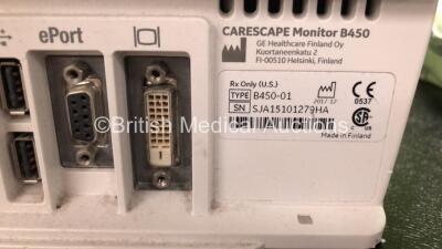 GE B450 Carescape Patient Monitor *Mfd 2017* (Powers Up with Damaged Casing, Missing Light Cover - See Photos) Including 1 x GE 2016793-002 Patient Data Module with ECG, Temp/CO, P1/P3, P2/P4, SpO2 and NIBP Options *Mfd 2015* - 6