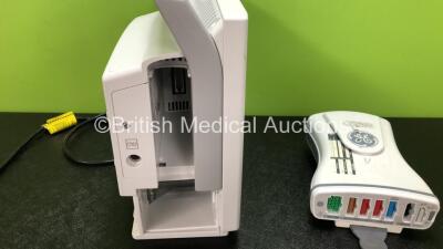 GE B450 Carescape Patient Monitor *Mfd 2015* (Powers Up with Damaged Casing, Missing Light Cover - See Photos) Including 1 x GE 2016793-002 Patient Data Module with ECG, Temp/CO, P1/P3, P2/P4, SpO2 and NIBP Options *Mfd 2013* (Missing Battery Cover - See - 4