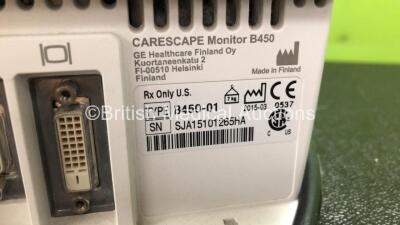 GE B450 Carescape Patient Monitor *Mfd 2015* (Powers Up with Damaged Casing, Missing Light Cover - See Photos) Including 1 x GE 2016793-002 Patient Data Module with ECG, Temp/CO, P1/P3, P2/P4, SpO2 and NIBP Options *Mfd 2015* (Missing Battery Cover - See - 4