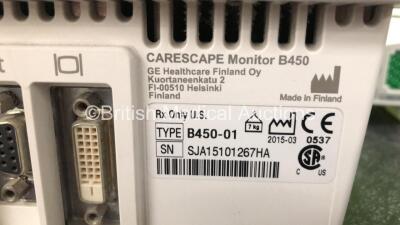 GE B450 Carescape Patient Monitor *Mfd 2015* (Powers Up with Damaged Casing, Missing Light Cover - See Photos) Including 1 x GE 2016793-002 Patient Data Module with ECG, Temp/CO, P1/P3, P2/P4, SpO2 and NIBP Options *Mfd 2015* - 5