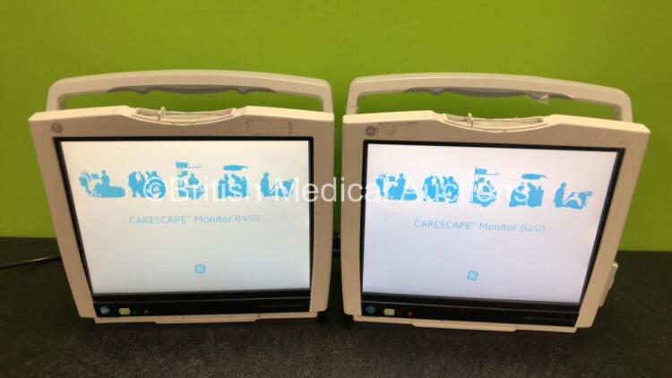 2 x GE B450 Carescape Patient Monitors *Mfd 2015 / 2015* (Both Power Up with Damaged Casing, Missing Light Covers, 1 x Damaged Handle - See Photos)