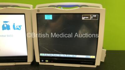 2 x GE B450 Carescape Patient Monitors *Mfd 2015 / 2015* (Both Power Up, 1 x Does Not Boot Up, Both with Damaged Casing, Missing Light Covers, 1 x Damaged Screen and Battery Cover / Door - See Photos) - 2