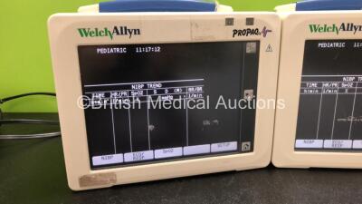 3 x Welch Allyn ProPaq CS Model 242 Patient Monitors with ECG/Resp,SpO2,NIBP,T1 and T2 Options with 3 x Power Supplies (All Power Up) - 2