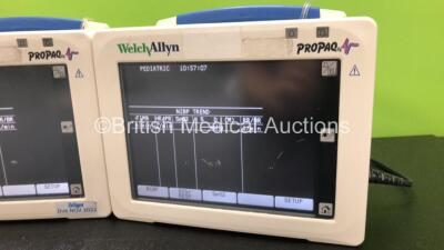 3 x Welch Allyn ProPaq CS Model 242 Patient Monitors with ECG/Resp,SpO2,NIBP,T1 and T2 Options with 3 x Power Supplies (All Power Up) - 4