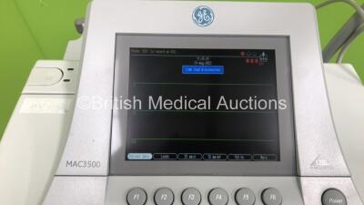 GE MAC 3500 ECG Machine on Stand with 10 Lead ECG Leads (Powers Up) *S/N SKK15526447PA* - 3