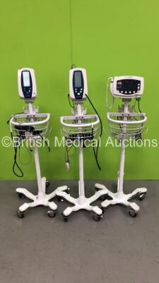 2 x Welch Allyn SPOT Vital Signs Monitors on Stands and 1 x Welch Allyn 53NT0 Vital Signs Monitor on Stand with Selection of Leads (All Power Up) *S/N 201114903 / JA087492 / 201114872*