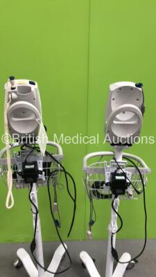 2 x Welch Allyn SPOT Vital Signs Monitors on Stands with SPO2 Finger Sensors and BP Hoses (Both Power Up) *S/N 21201703700 / 201410836* - 4