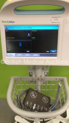 2 x Welch Allyn 6000 Series Patient Monitors on Stands with BP Cuffs (Both Power Up) - 3