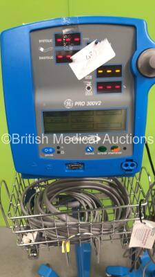 2 x Dinamap Pro 300V2 Vital Signs Monitors on Stands with SPO2 Finger Sensors and BP Hoses (Both Power Up) - 3