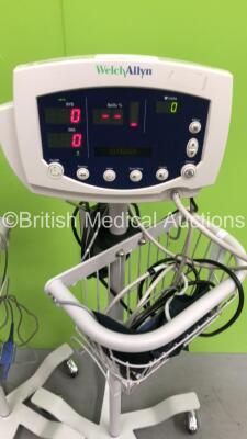 4 x Welch Allyn 53N00 Vital Signs Monitors on Stands (All Power Up - 1 x Damaged Mounting Point) - 2