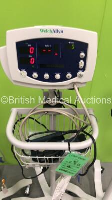 4 x Welch Allyn 53N00 Vital Signs Monitors on Stands (All Power Up - 1 x Damaged Mounting Point) - 3