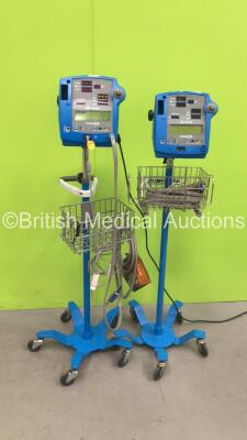 2 x GE Dinamap Pro 400 Vital Signs Monitors on Stands (Both Power Up)