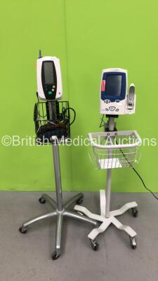 1 x Welch Allyn SPOT Vital Signs LXi Vital Signs Monitor on Stand and 1 x Welch Allyn 420 Series Patient Monitor on Stand (1 x Powers Up)