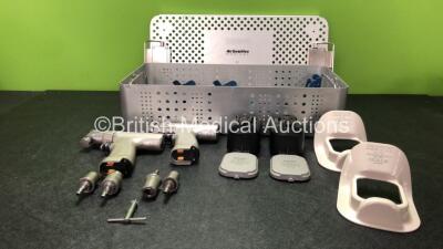 Job Lot Including 1 x deSoutter MBQ-700 Handpiece, 1 x deSoutter DBK-700 Sagittal Saw Handpiece, 2 x deSoutter AH-701 Aseptic Battery Housings, 2 x deSoutter AS-701 Aseptic Battery Shields, 1 x Chuck Key, 1 x deSoutter REF 15490 Attachment, 1 x deSoutter 