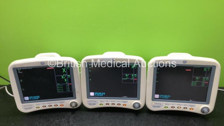 3 x GE Dash 4000 Patient Monitors with CO2, BP1/3, BP2/4, SPO2, Temp/Co, NBP and ECG Options (All Power Up)