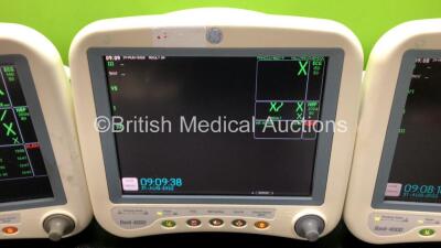 3 x GE Dash 4000 Patient Monitors with CO2, BP1/3, BP2/4, SPO2, Temp/Co, NBP and ECG Options (All Power Up) - 3