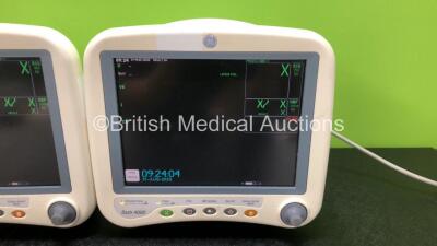 2 x GE Dash 4000 Patient Monitors with CO2, BP1/3, BP2/4, SPO2, Temp/Co, NBP and ECG Options (Both Power Up, 1 x Wear to Dial and Crack in Side Casing - See Photos) - 4