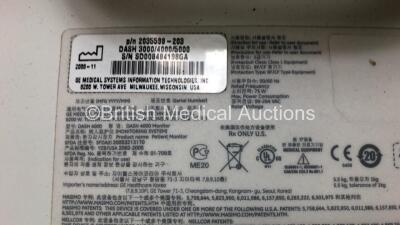 2 x GE Dash 4000 Patient Monitors with CO2, BP1/3, BP2/4, SPO2, Temp/Co, NBP and ECG Options (Both Power Up, 1 x Wear to Dial and Crack in Side Casing - See Photos) - 8