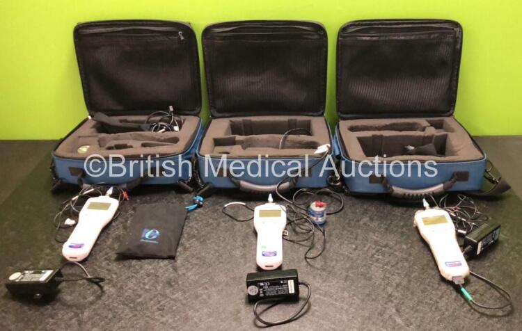 3 x Otodynamics Otoport NHSP OAE Screening Systems with 3 x AC Power Supplies and Accessories in Carry Cases