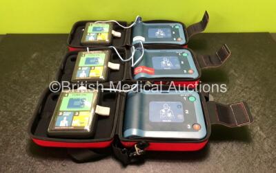 3 x Philips Heartstart FRx Defibrillators with 3 x Philips Heartstart Smart Pads II In Carry Cases (All Power Up with Stock Battery, Batteries Not Included)