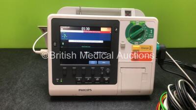 Philips HeartStart XL+ Defibrillator Including Pacer, ECG and Printer Options with 1 x Paddle Lead and 1 x 3 Lead ECG Lead (Powers Up) *SN USD1100983* - 2