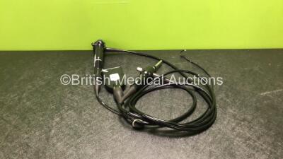 Olympus URF-V Video Urethroscope - Engineer's Report : Optical System - Unable to Check, Angulation - Strained, Not Reaching Specification, Insertion Tube - Crushed, Light Transmission - 20% Loss, Channels - Restricted, Leak Check - No Fault Found *W35085