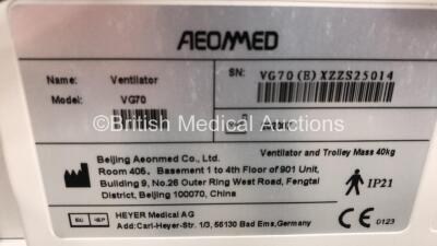 Aeonmed VG70 Ventilator Software Version 2.00, Running Hours 0h 37m with Accessories and 1 x Hose on Stand *Mfd 07-2020* (Powers Up) - 5