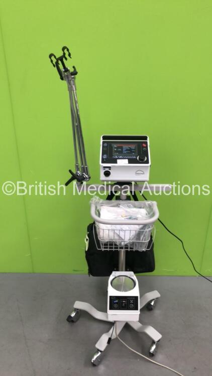 Lowenstein Medical V50-C1 Ventilator Firmware Version 3.5.0007 *Mfd 06-2020* with 1 x prisma Vent Aqua Humidifier Unit and Accessories in Carry Bag On Stand (Both Power Up, Ventilator with Alarm-See Photos)