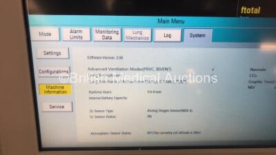 Aeonmed VG70 Ventilator Software Version 2.00, Running Hours 0 h 9 m with Accessories and 1 x Hose on Stand *Mfd 07-2020* (Powers Up) - 2