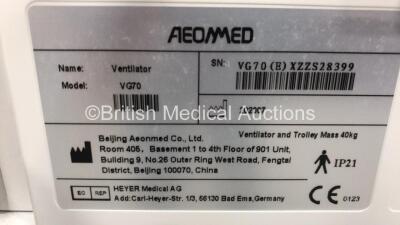 Aeonmed VG70 Ventilator Software Version 2.00, Running Hours 0 h 9 m with Accessories and 1 x Hose on Stand *Mfd 07-2020* (Powers Up) - 5